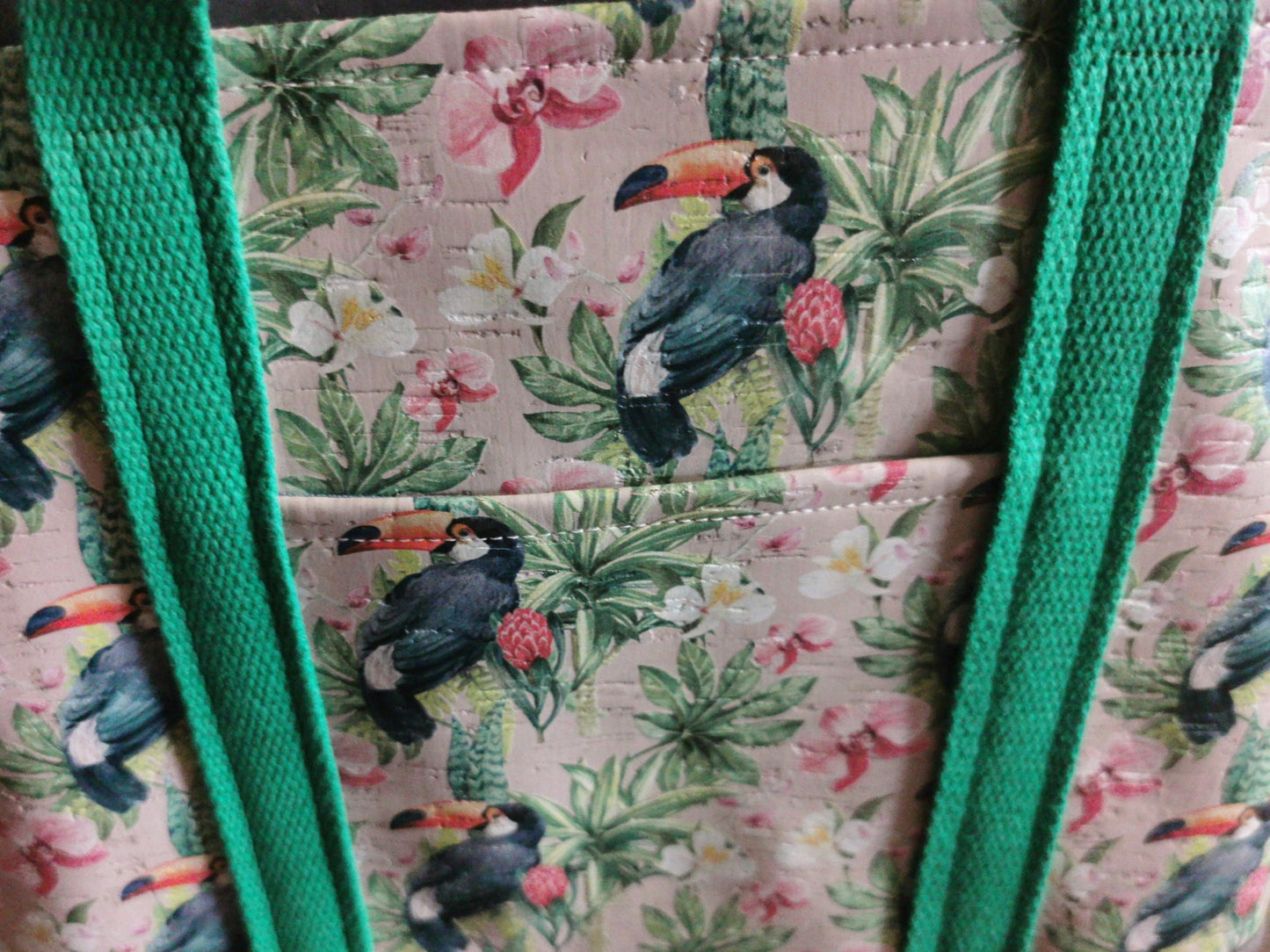 Sac cabas décor toucans et fleurs