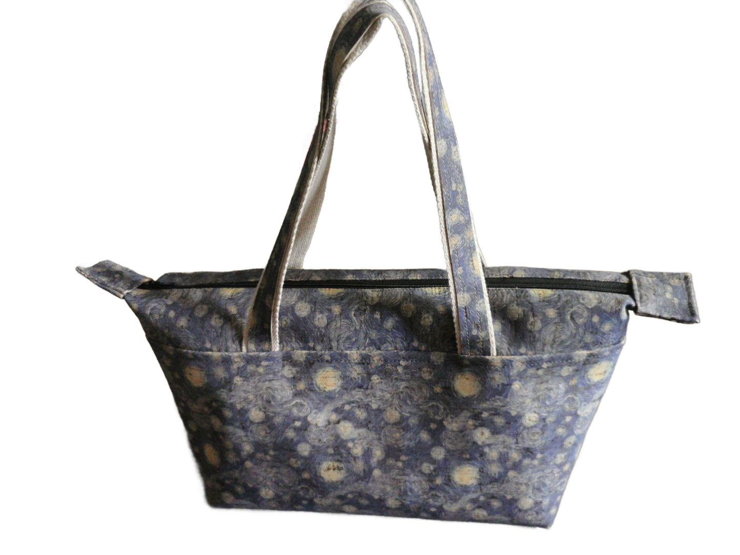 Sac forme allongée décor tourbillons bleus